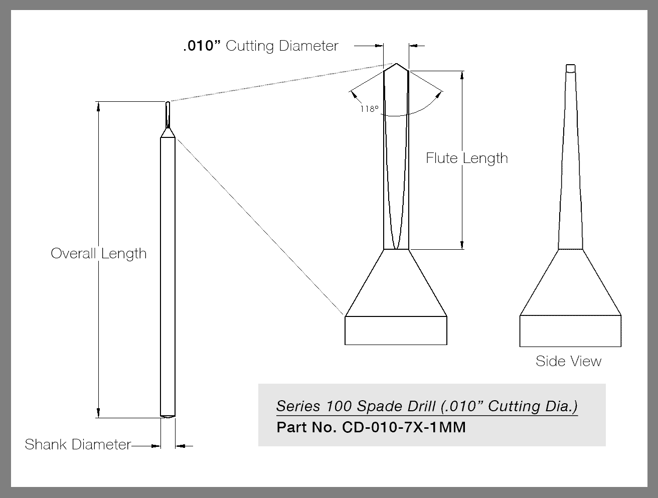 Series 100 Spade Drill (.010" Cutting Diameter)